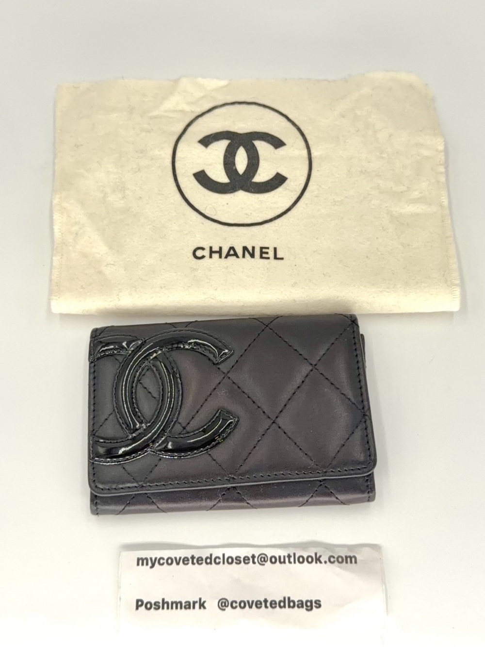 🖤🩷CHANEL Black Cambon CC Flap Card Holder Wallet w/Dust Bag and Entrupy COA